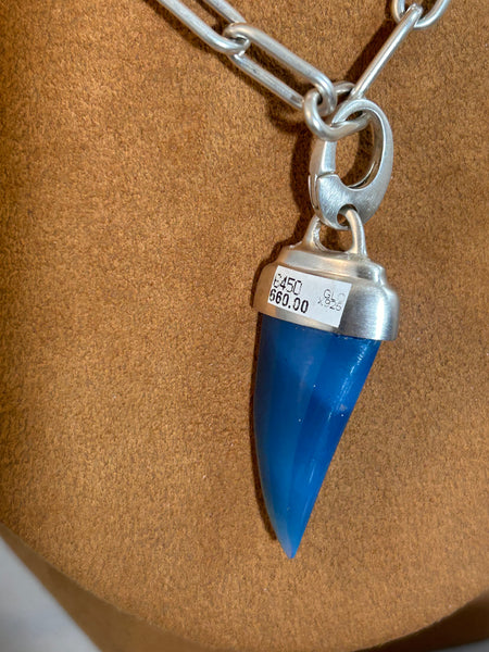 Swedish Blue Pendant with Paperclip Chain by Gloria Sawin