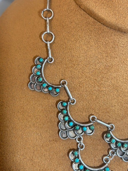 Vintage Zuni Snake Eye Bib Choker Necklace (Circa 1950s)