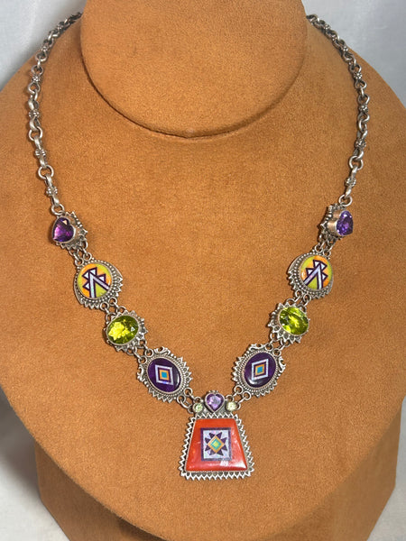 Amethyst and Peridot Inlay Necklace by Valerie and Benny Aldrich