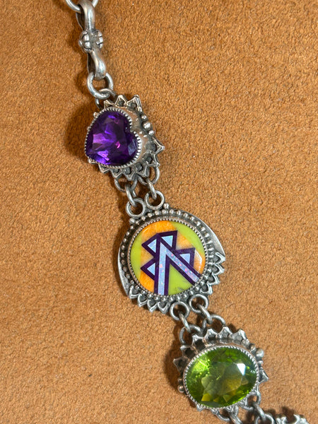 Amethyst and Peridot Inlay Necklace by Valerie and Benny Aldrich