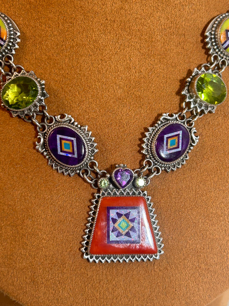 Amethyst and Peridot Inlay Necklace by Valerie and Benny Aldrich