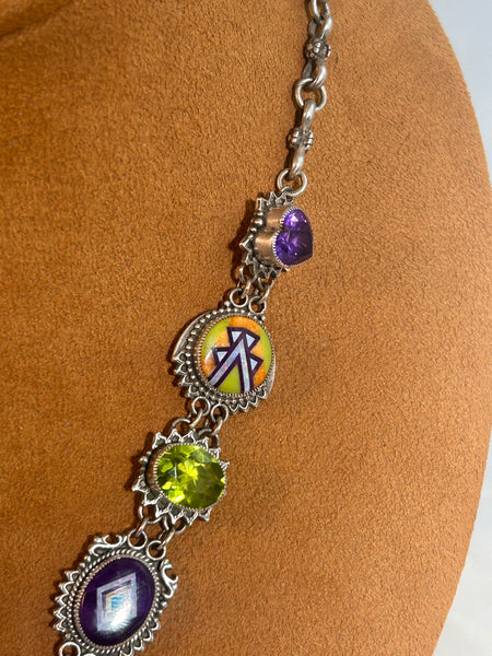 Amethyst and Peridot Inlay Necklace by Valerie and Benny Aldrich