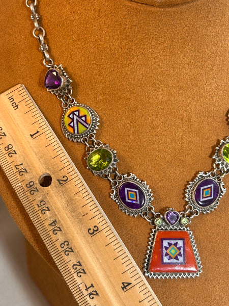 Amethyst and Peridot Inlay Necklace by Valerie and Benny Aldrich
