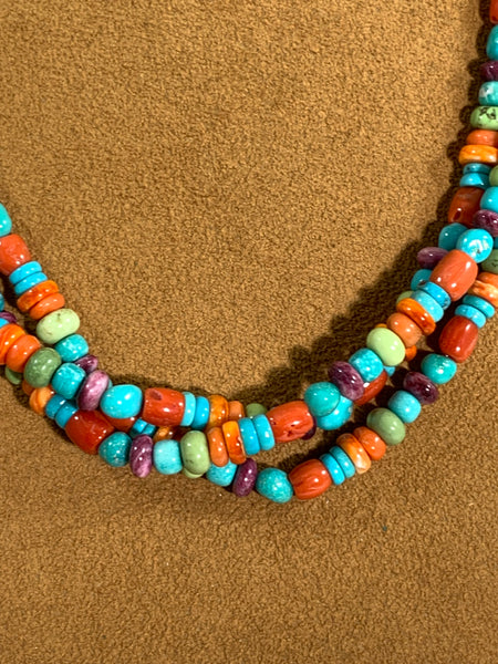 Three Strand Turquoise and Multi-Stone Necklace by Don Lucas