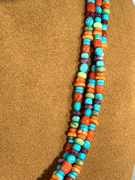 Three Strand Turquoise and Multi-Stone Necklace by Don Lucas