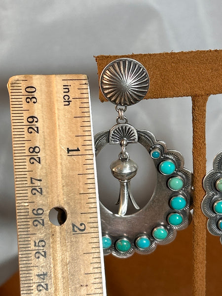 Large Green Turquoise Hoop Earring with Blossom by Dennis Hogan