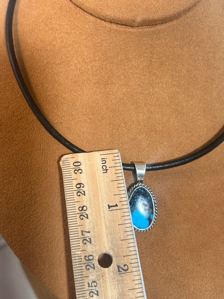 Turquoise Pendant on leather choker by Kevin Randall Studios