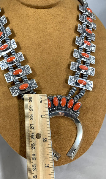 Navajo Coral Box Squash Necklace by Mary Teller