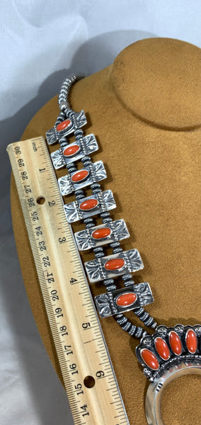 Navajo Coral Box Squash Necklace by Mary Teller
