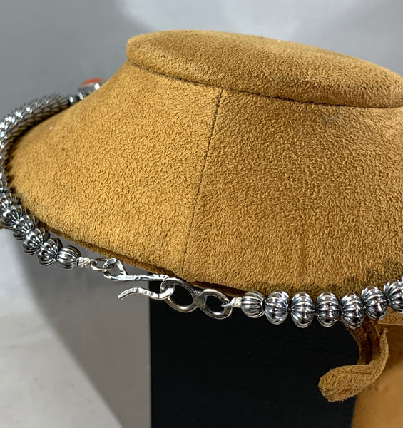 Navajo Coral Box Squash Necklace by Mary Teller