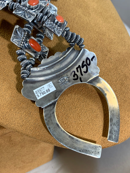 Navajo Coral Box Squash Necklace by Mary Teller