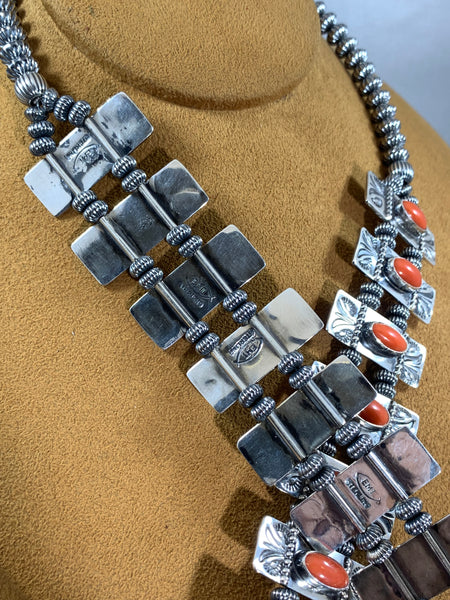 Navajo Coral Box Squash Necklace by Mary Teller