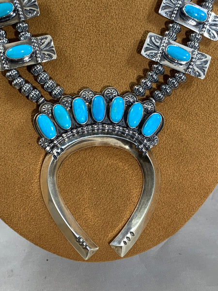Navajo Turquoise Box Squash Necklace by Mary Teller