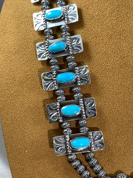 Navajo Turquoise Box Squash Necklace by Mary Teller