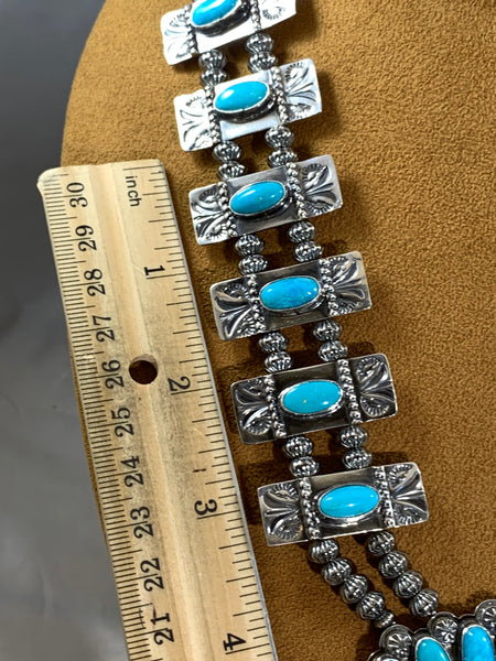 Navajo Turquoise Box Squash Necklace by Mary Teller