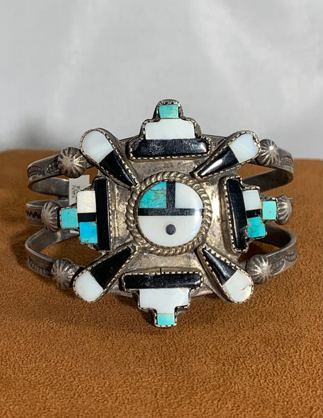 Vintage Zuni Sunface Onyx Inlay Cuff (Circa 1950s)