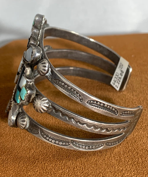 Vintage Zuni Sunface Onyx Inlay Cuff (Circa 1950s)