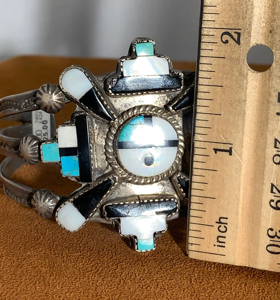 Vintage Zuni Sunface Onyx Inlay Cuff (Circa 1950s)