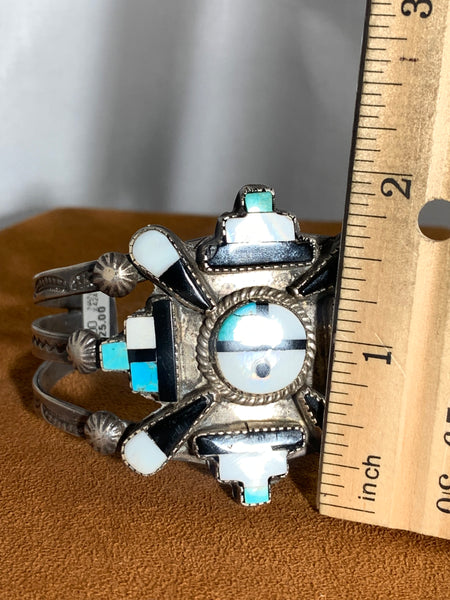 Vintage Zuni Sunface Onyx Inlay Cuff (Circa 1950s)