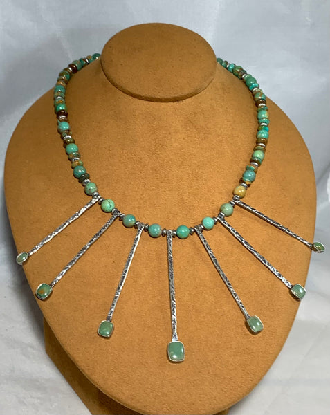 Teardrop Necklace with Silver Beads by Mary Teller