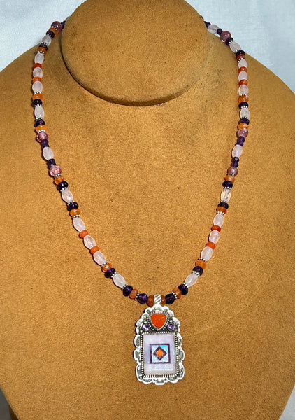 Rose Quartz Inlay Necklace by Ben and Valerie Aldrich