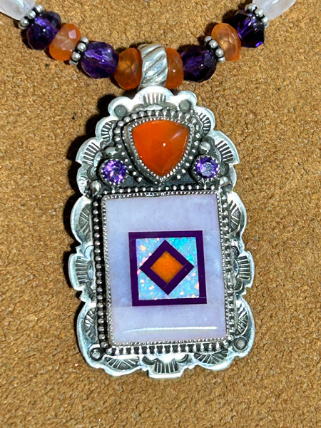 Rose Quartz Inlay Necklace by Ben and Valerie Aldrich