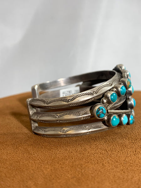Ornate Vintage Blue Gem Navajo Cuff (Circa 1930)