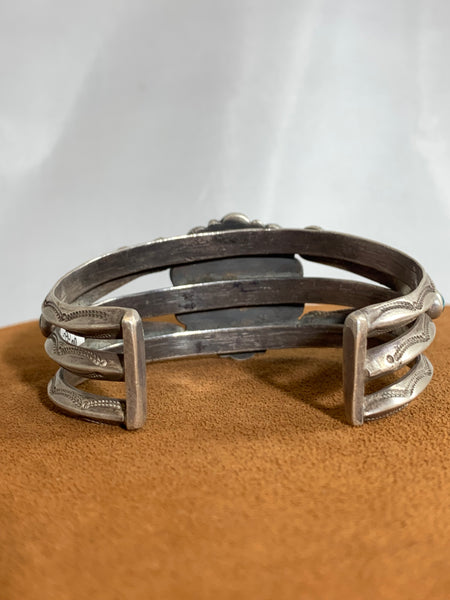 Ornate Vintage Blue Gem Navajo Cuff (Circa 1930)