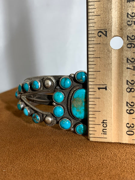 Ornate Vintage Blue Gem Navajo Cuff (Circa 1930)