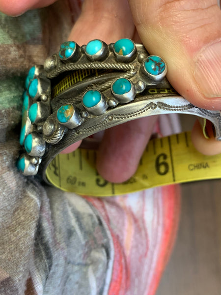 Ornate Vintage Blue Gem Navajo Cuff (Circa 1930)