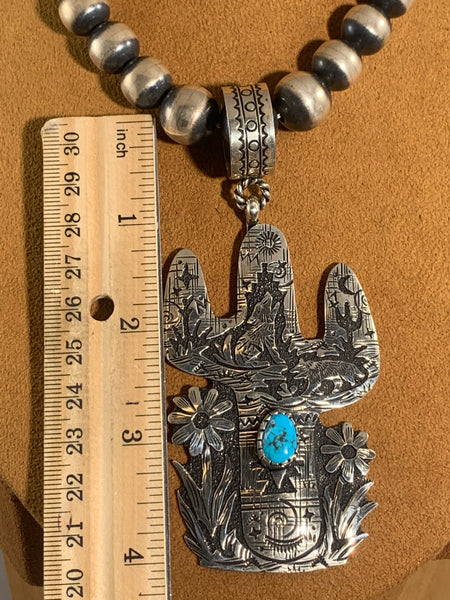 Coyote Cactus Pendant on Beads by Richard Singer