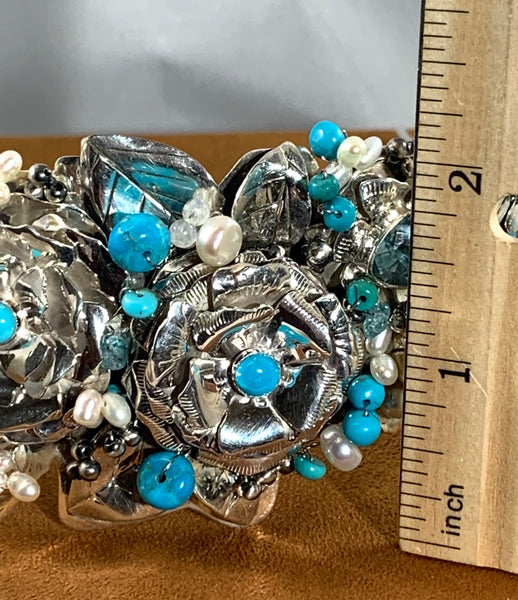 Floral Beaded Sterling Silver Tiara by Kevin Randall Studios