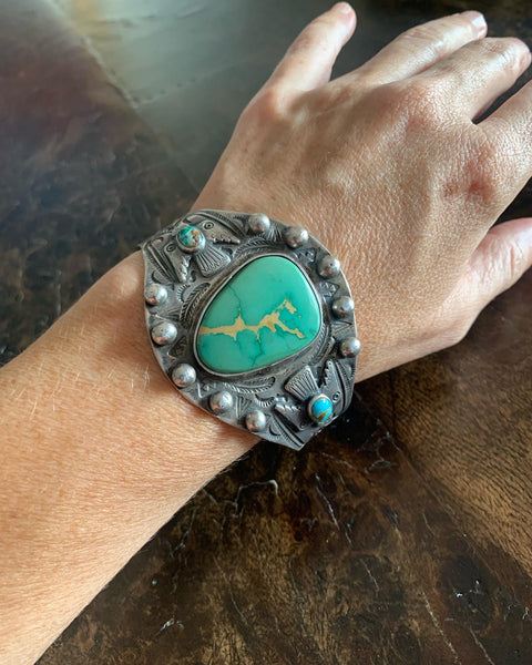 Large Vintage Fred Harvey Thunderbird Turquoise Cuff (1930)