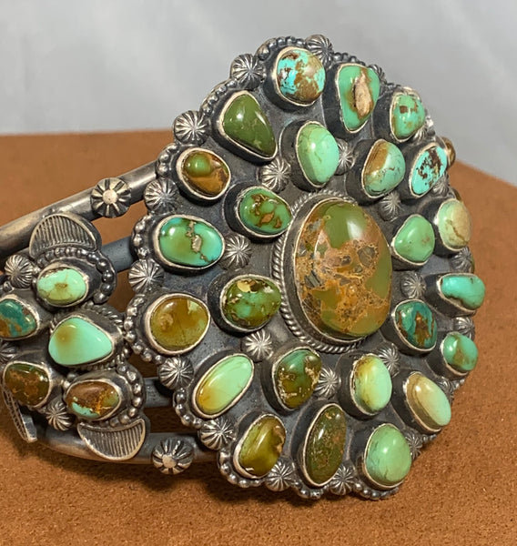 Green Bisbee Turquoise Cluster Cuff by Tommy Jackson