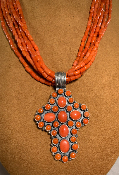 Seven Strand Coral Cross Necklace by Don Lucas