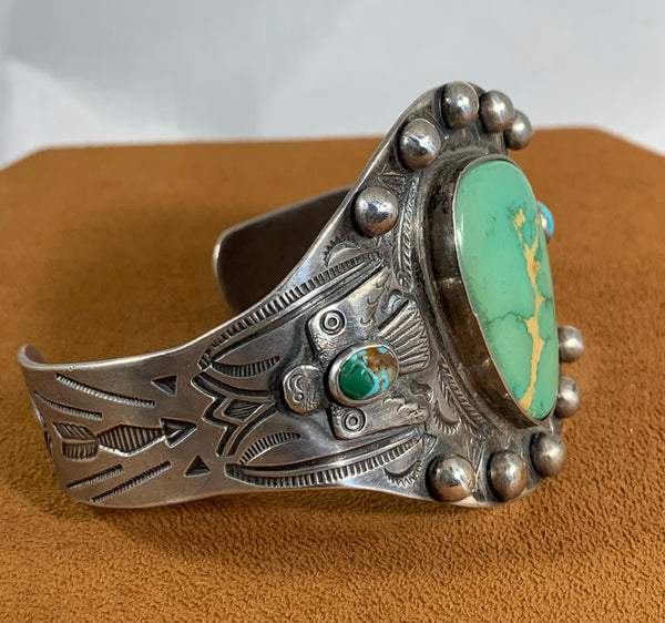 Large Vintage Fred Harvey Thunderbird Turquoise Cuff (1930)