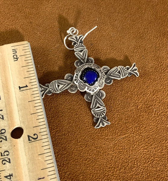 Captive Stone Lapis Cross Earrings by Gregory Segura