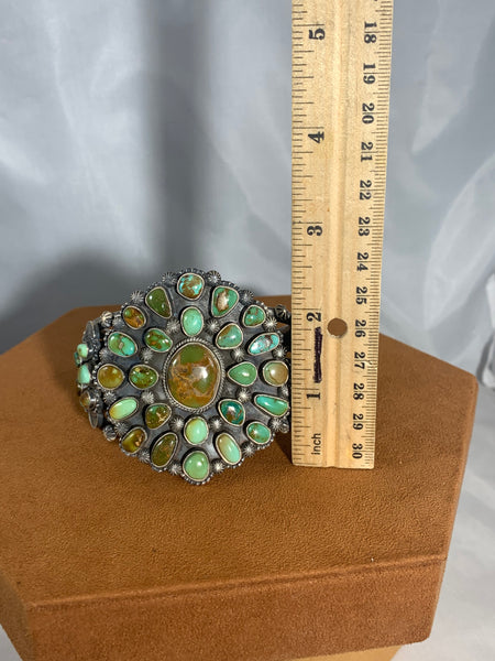 Green Bisbee Turquoise Cluster Cuff by Tommy Jackson