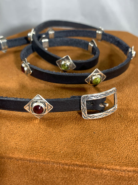 Garnet and Peridot Concho Wrap Bracelet/ Hat Band by Rick Montaño