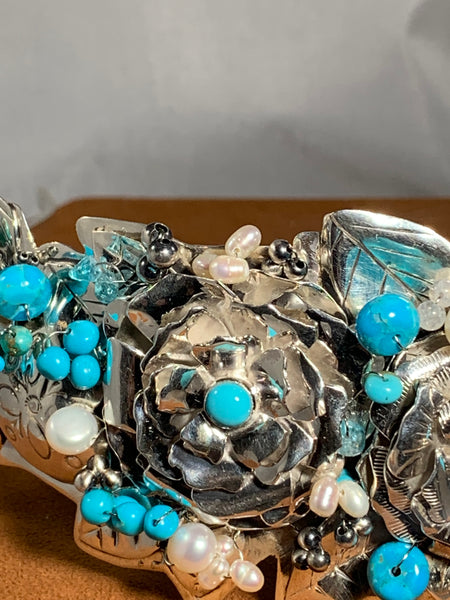 Floral Beaded Sterling Silver Tiara by Kevin Randall Studios
