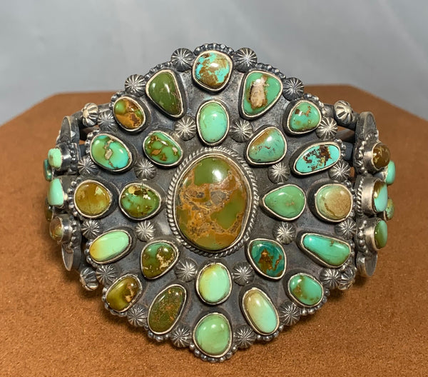 Green Bisbee Turquoise Cluster Cuff by Tommy Jackson
