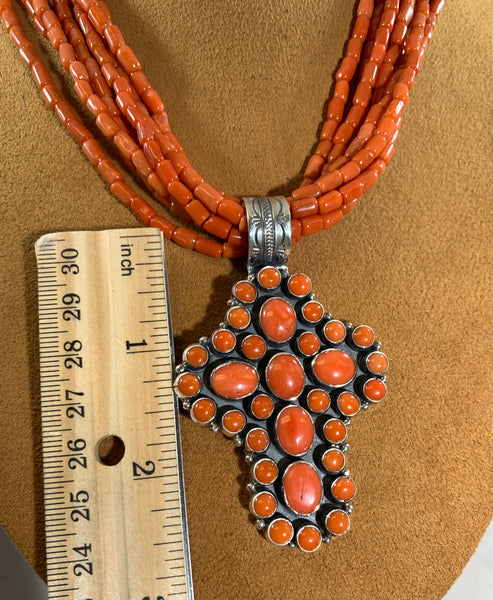 Seven Strand Coral Cross Necklace by Don Lucas
