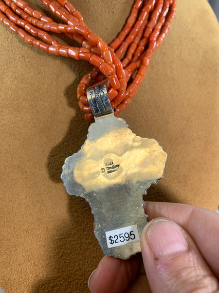 Seven Strand Coral Cross Necklace by Don Lucas