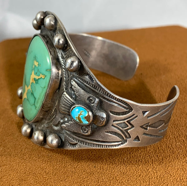 Large Vintage Fred Harvey Thunderbird Turquoise Cuff (1930)
