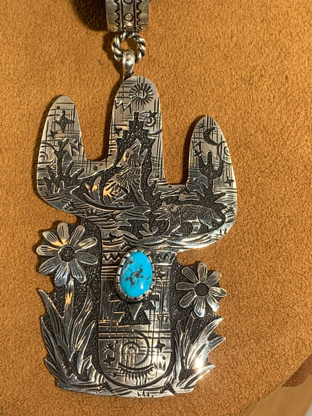 Coyote Cactus Pendant on Beads by Richard Singer