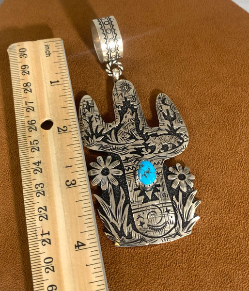 Coyote Cactus Pendant on Beads by Richard Singer
