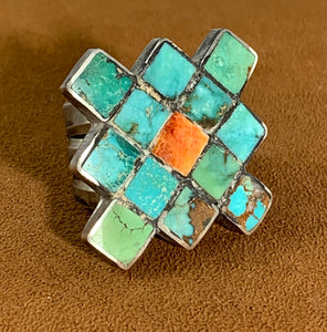 Orange Spiny and Turquoise Ring by Jock Favour