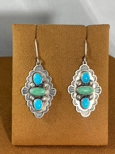 Three Stone Stamped Turquoise Earring by Don Lucas