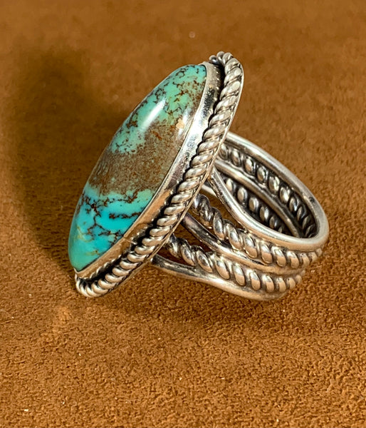 Long Turquoise Twist Ring by Alfred Lee Jr and Sr