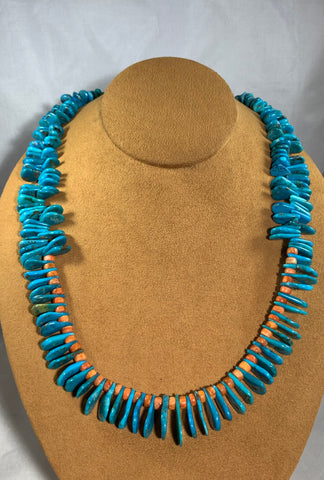 Unique Vintage Turquoise Tab and Coral Necklace (Circa 1960)